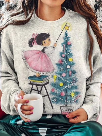 Casual Loose Round Neck Christmas Tree Hoodie for Autumn/Winter Outdoor Wear