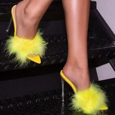 Feather decorated sexy Thin high heel peep toe pointed fashion party High Heel