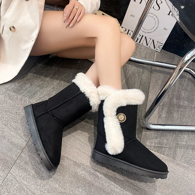 Female Shoes on Sale 2024 Winter Fashion Warm Women's Mid-calf Boots Casual and Versatile Plush Cotton Boots Botas De Mujer