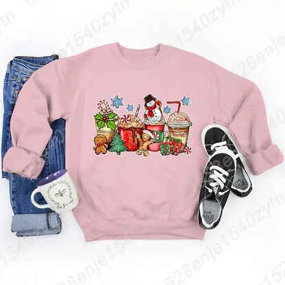 Vintage Style Christmas Hoodie - Festive Beverage Print Casual Fashion