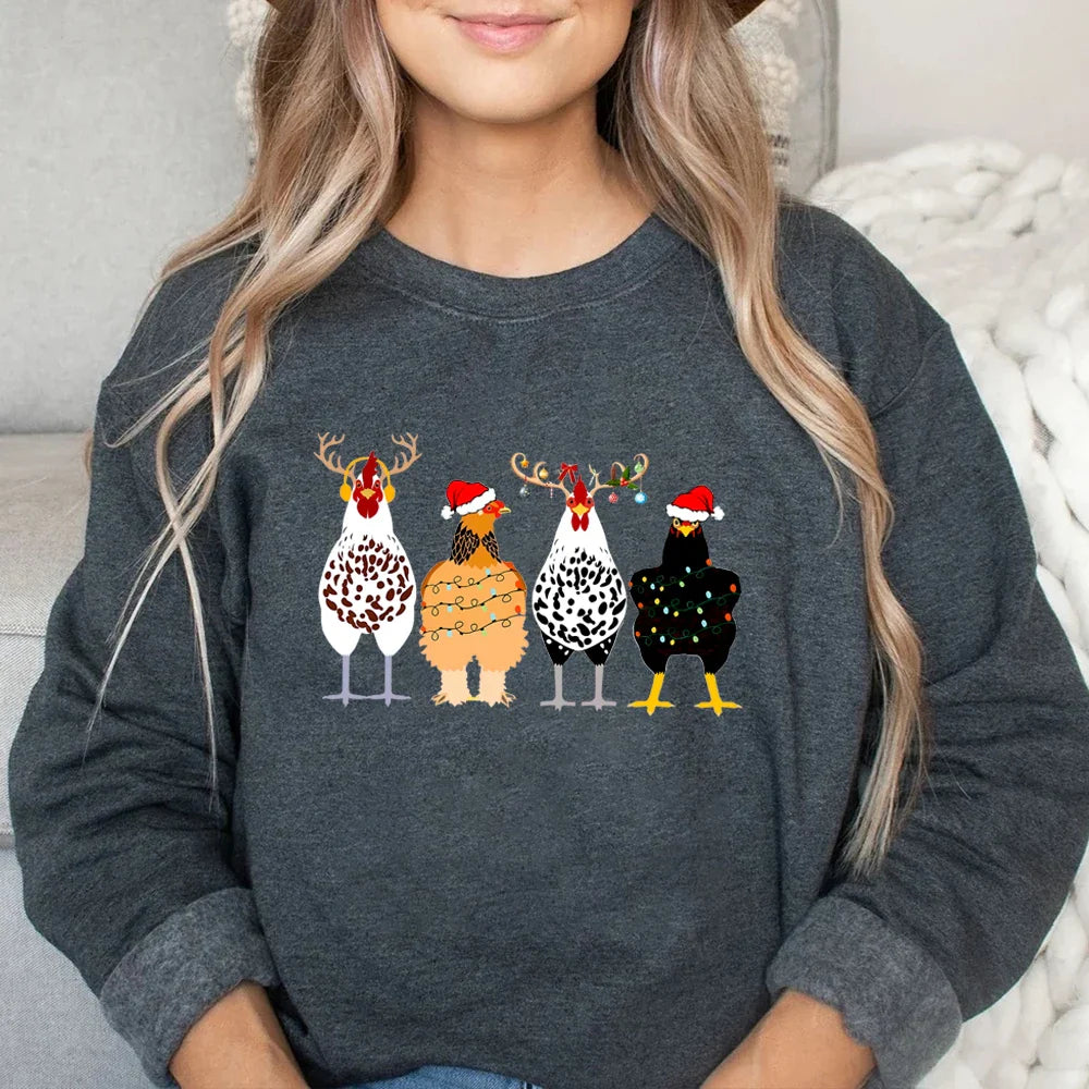 Funny Chickens Christmas Hoodie for Animal Farmers in the Country