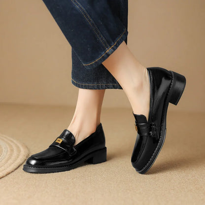 Genuine Leather Designer Comfortable Casual Black Moccasins Women Loafers