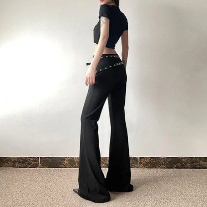 Goth Dark Harajuku High Waist Flare Pants Punk Decor Pants