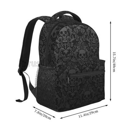 Goth Black Skull Damask Pattern Casual Unisex Travel Daypack Bag