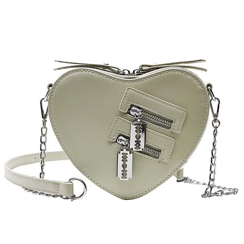 Gothic Heart Blade Zipper Chain Casual Summer Shoulder Handbag Crossbody Bag