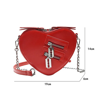 Gothic Heart Blade Zipper Chain Casual Summer Shoulder Handbag Crossbody Bag