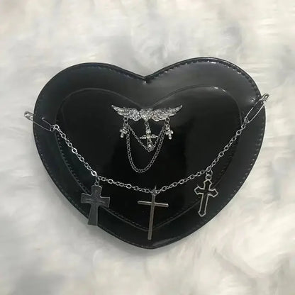 Y2K Subculture Women Cross Heart Shaped Punk Gothic Crossbody Shoulder Bag