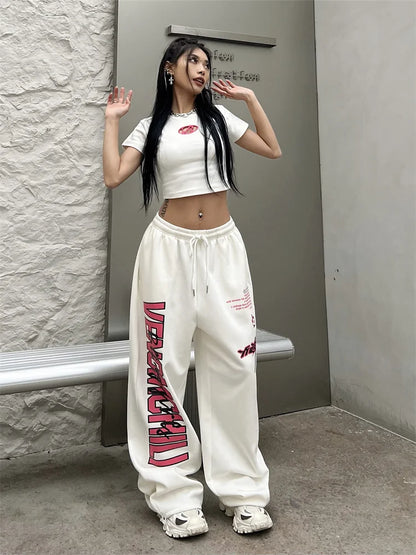 Cyber Y2K White Jogging Sweatpants Harajuku Sports Oversized Pant