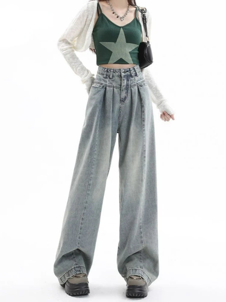 Blue Baggy Women Y2K Gyaru Oversize Wide Leg Denim Harajuku Pant