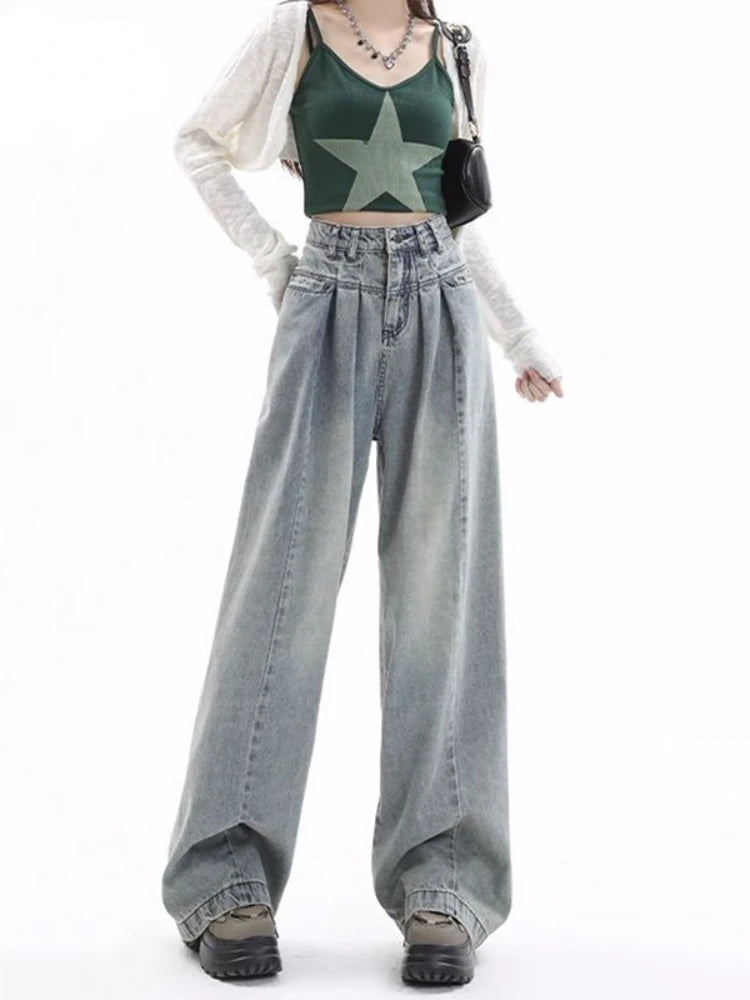 Blue Baggy Women Y2K Gyaru Oversize Wide Leg Denim Harajuku Pant