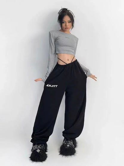 Hippie Gray Jogging Y2K Harajuku Streetwear Oversize Sports Pants