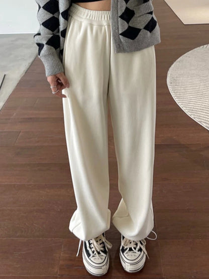 White Jogging Sweatpants Women Winter Fleece Korean Style Oversize Wide Leg Pant