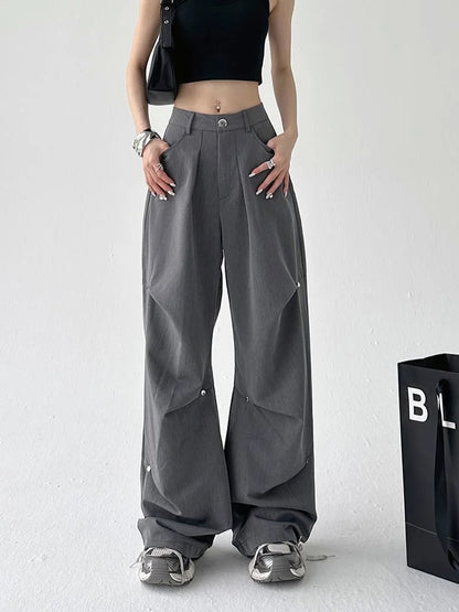 Y2K Cyber Punk Cargo Parachute Hippie Korean Style Black Baggy Wide Pant