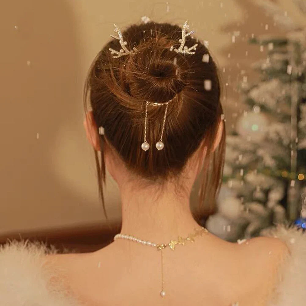 Christmas Elk Horn Tassel Golden Hair Accessory - Festive Fashion