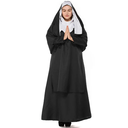 Plus Size Nun Black Robe Religious Priest Sister Cosplay Party Costume