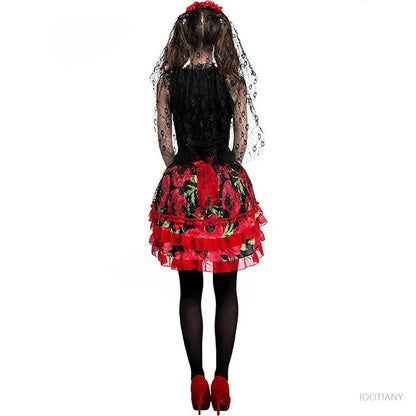 Halloween Sugar Skull Flower Fairy Ghost Bride Witch Cosplay Day of the Dead Costume