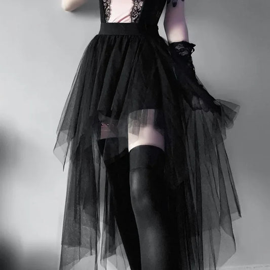 High Waisted Irregular Net Yarn Summer Gothic Casual Sexy Clothes Skirt