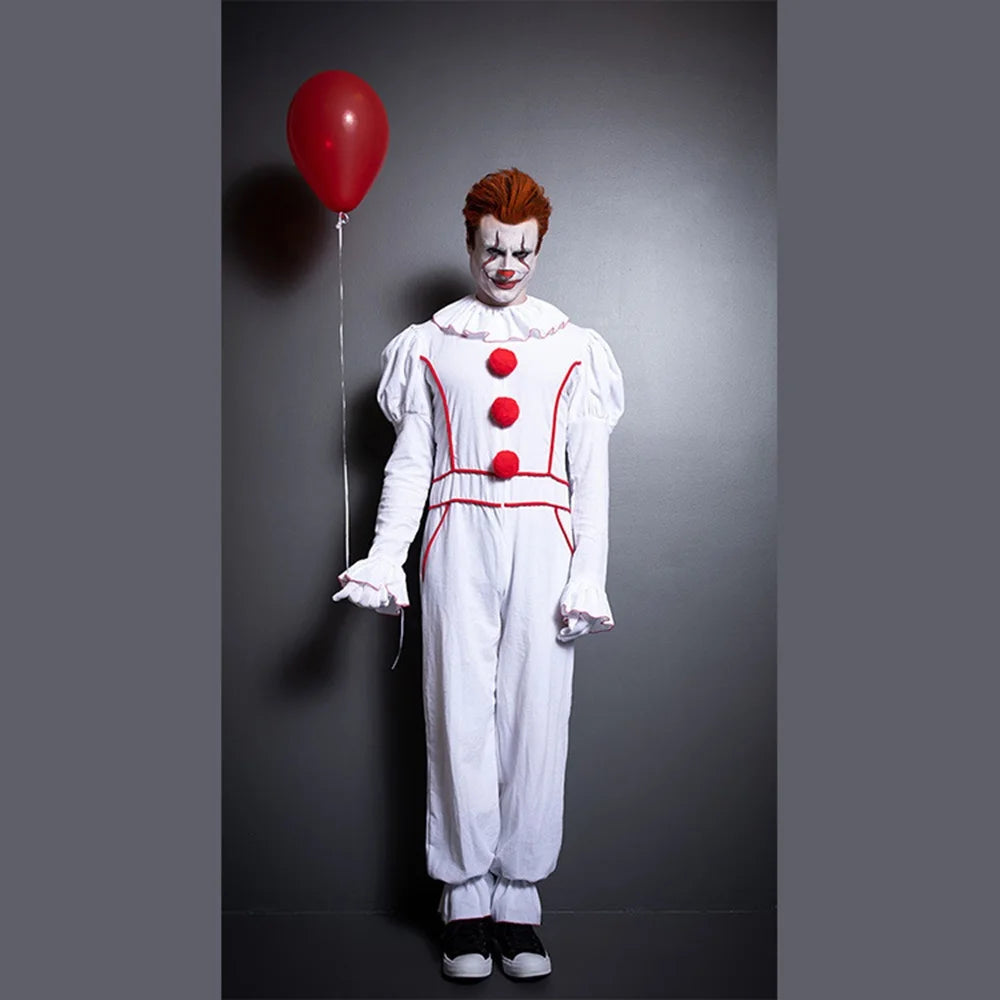 Horror Movie Clown Cosplay White Pompon Dress Suit Halloween Couple Costume