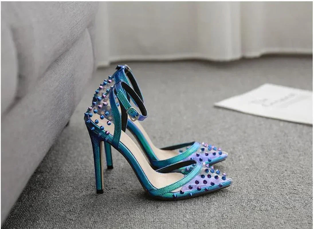 Hot Sexy Colorful Rivet Transparent PVC Buckle Strap Party High Heel