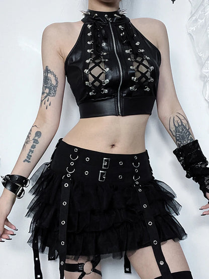 Sexy Casual Grunge Gothic Punk Cold Shoulder Crop Top