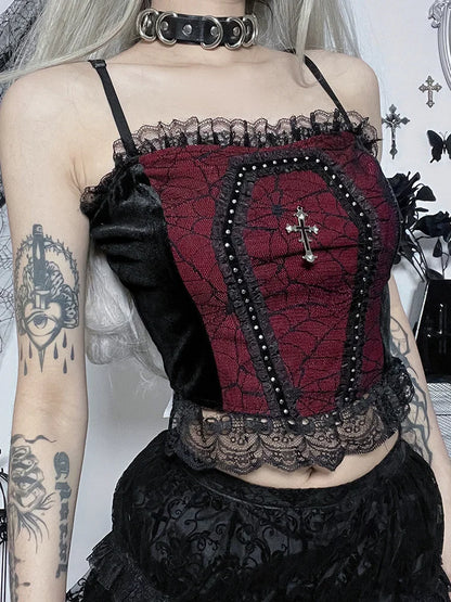 Gothic Spider Web Lace Harajuku Camisole Crop Top