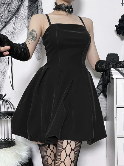 Velvet Solid Shirring High Waist Spaghetti Straps A-Line Party Mini Elegant New Year Dress