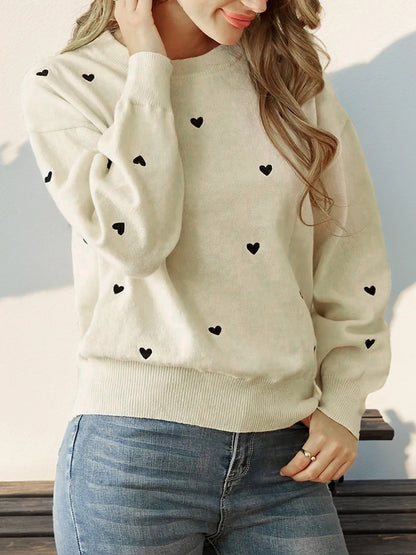 Autumn Winter Love Printed Fresh Solid Casual Pullover Sweater