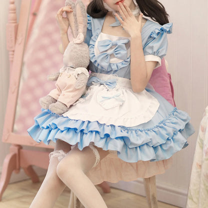 Elegant Cute Kawaii Lolita Maid Uniform Set Japanese Harajuku Y2k Cosplay Women's Dress