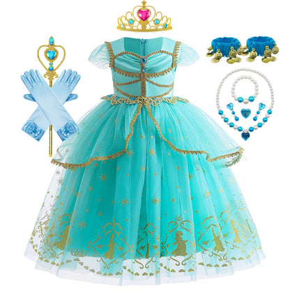 Jasmine Princess Baby Girl Birthday Carnival Aladdin Magic Lamp Prom Gown Kid Costume