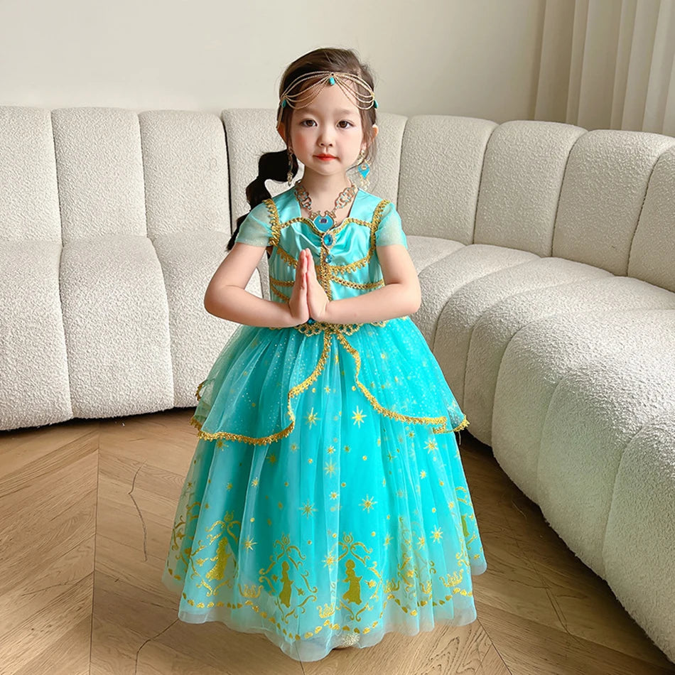 Jasmine Princess Baby Girl Birthday Carnival Aladdin Magic Lamp Prom Gown Kid Costume