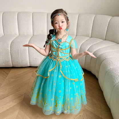 Jasmine Princess Baby Girl Birthday Carnival Aladdin Magic Lamp Prom Gown Kid Costume