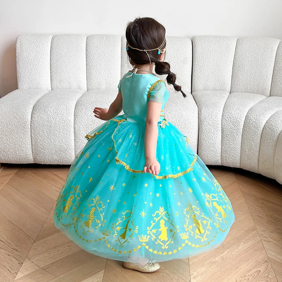 Jasmine Princess Baby Girl Birthday Carnival Aladdin Magic Lamp Prom Gown Kid Costume