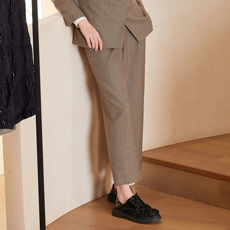 Luxury Brand Clothing Business Wool Houndstooth Formal Long Woolen Office Pants