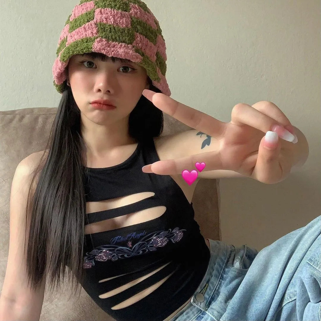 Y2K Aesthetics Hollow Out Fairycore Grunge Sexy Mall Goth Harajuku Crop Top