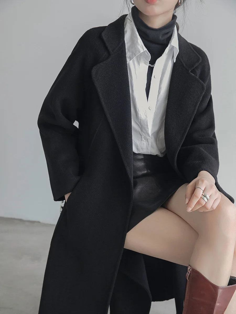 Double Sided Cashmere Medium Knee Loose Fashion Autumn Winter 2024 Coat