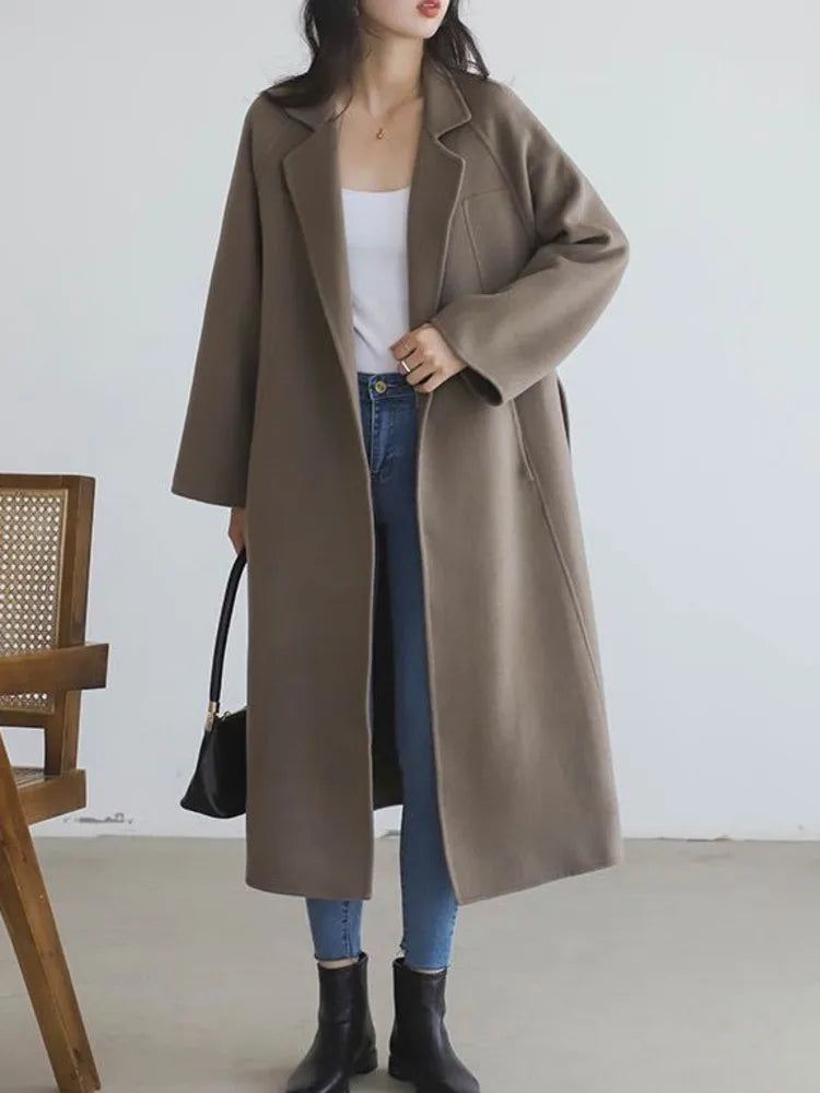 Double Sided Cashmere Medium Knee Loose Fashion Autumn Winter 2024 Coat