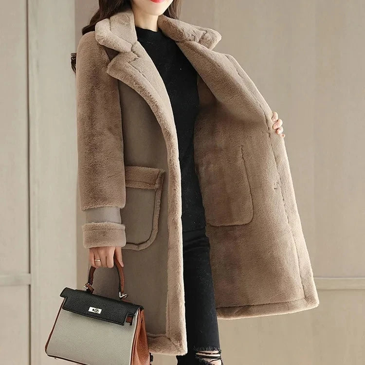 Lamb Wool Mid-length 2024 Winter Plus Loose Frosted Splicing Coat