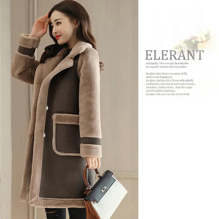 Lamb Wool Mid-length 2024 Winter Plus Loose Frosted Splicing Coat