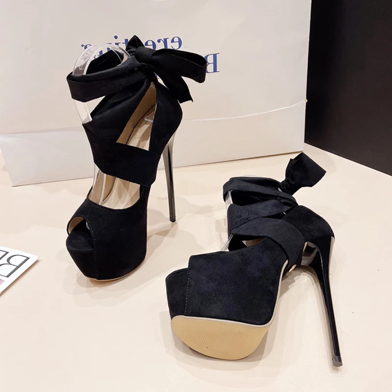 Black High Heel Women Fashion Ankle Cross Strap High Heel