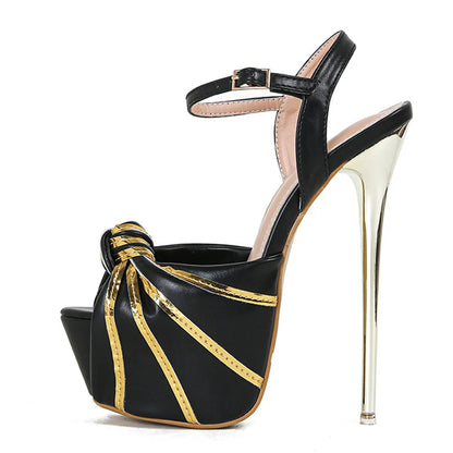 Bold  Fashion Design Pleated Leather Extreme High Heel High Heel