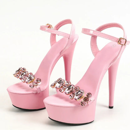 Stylish  High Quality Diamond Chain Open Toe Super High Heel High Heel