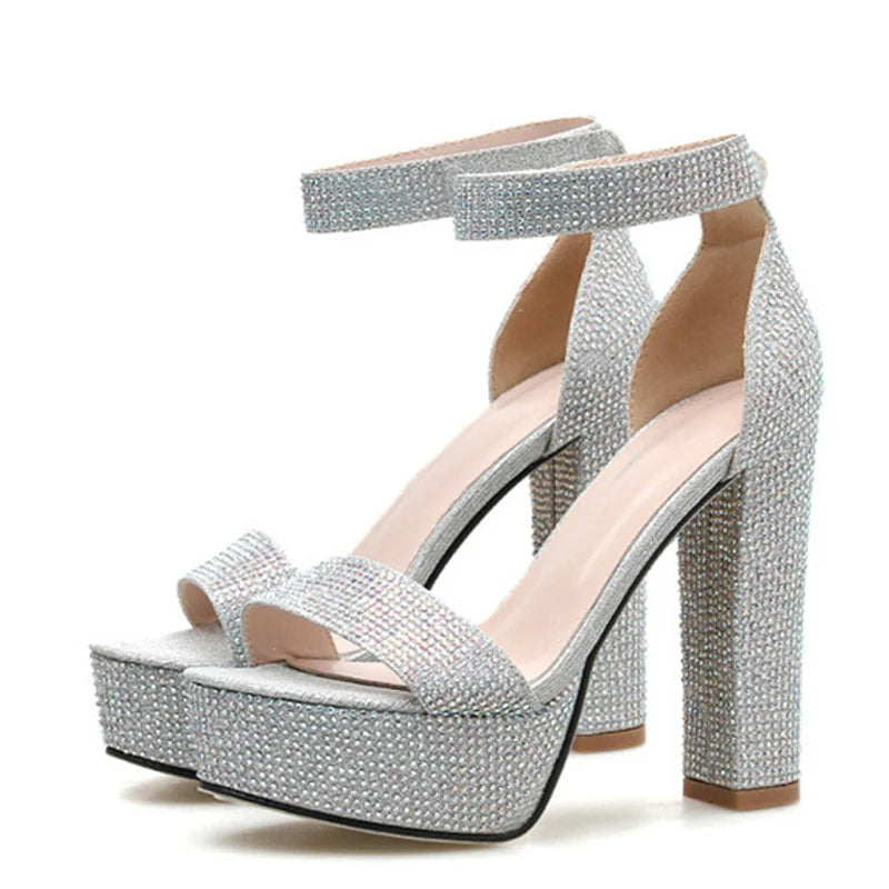 Stylish  Silver Rhinestone Platform Open Toe High Heel High Heel