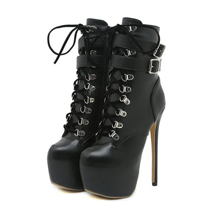 Bold  Sexy Buckle Strap Extreme High Heel Platform Boots High Heel