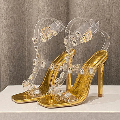 Stylish  Summer Crystal Diamond PVC Transparent High Heel