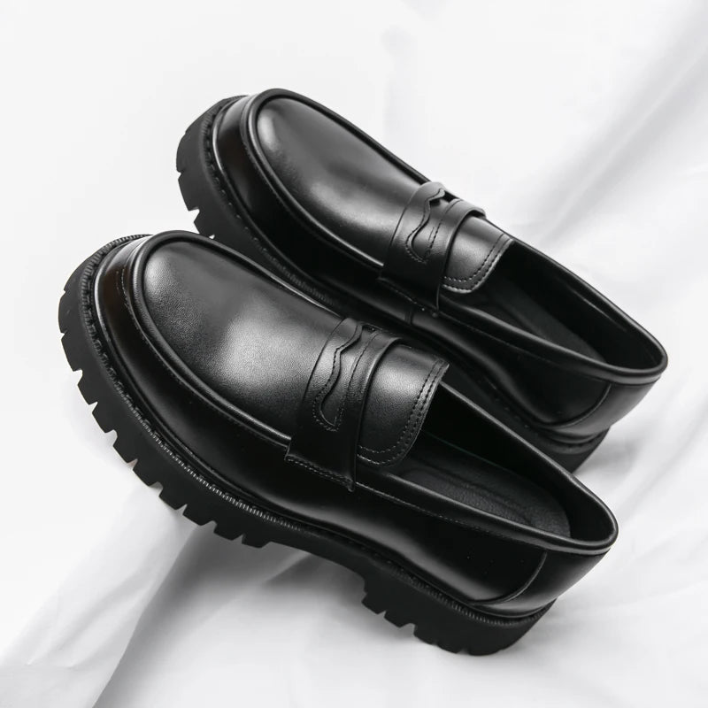 Heightening British Style Tassels Thick-Soled Business Leather Loafers