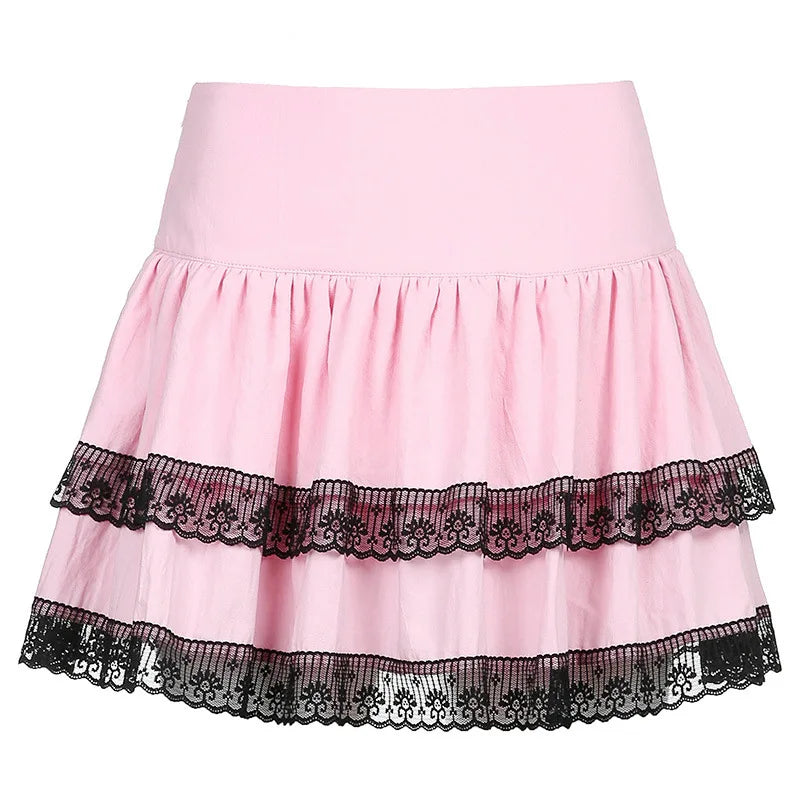 Lolita Cake Gothic Japanese Harajuku Purple Pink Plaid Pleated Skirt