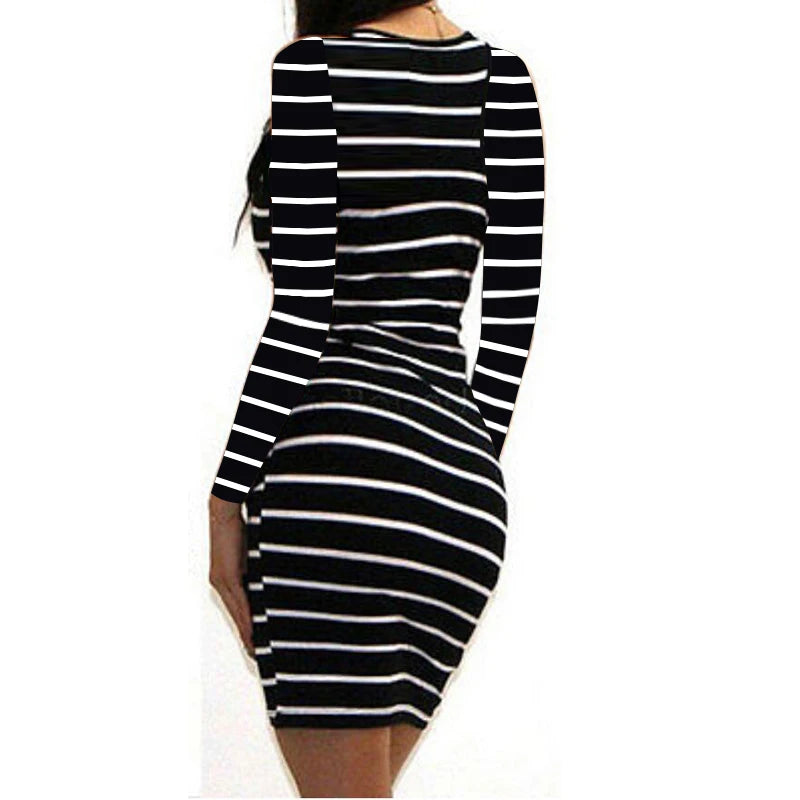 Long Short autumn winter Casual Striped Bandage Sleeveless Evening Midi Dresses