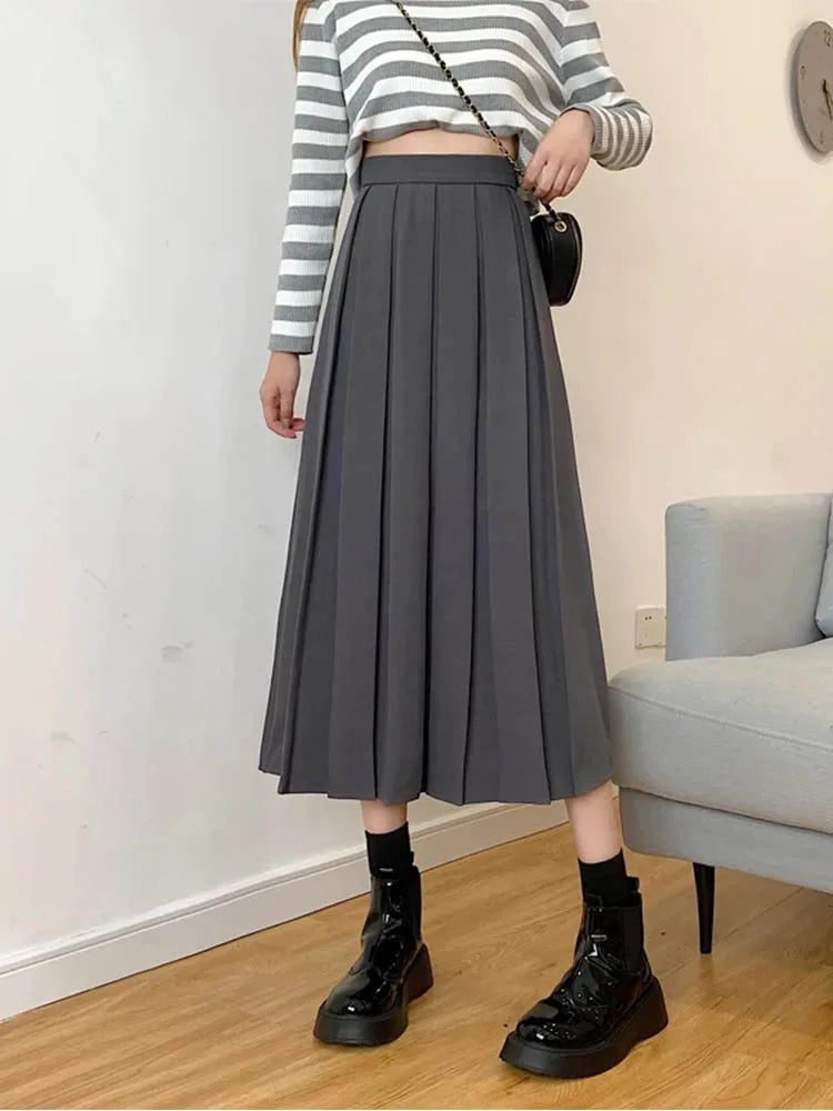 DressBetty - Brown Summer Korean Fashion High Waist Midi Elegant A-Line Skirt