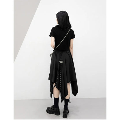 Long Irregular Dark Tie Street Wind Weave Buckle Y2k Skirt