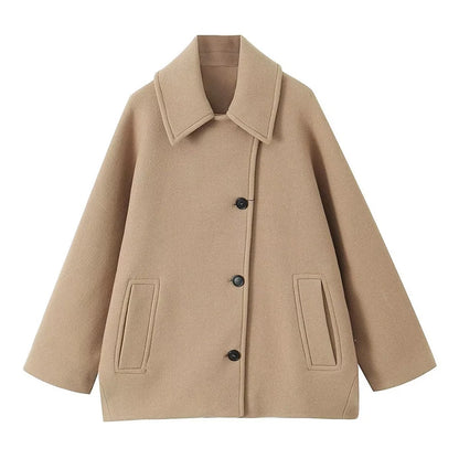 Loose Lapel Autumn Winter Long Single-breasted Elegant Solid Office Fashion Coat